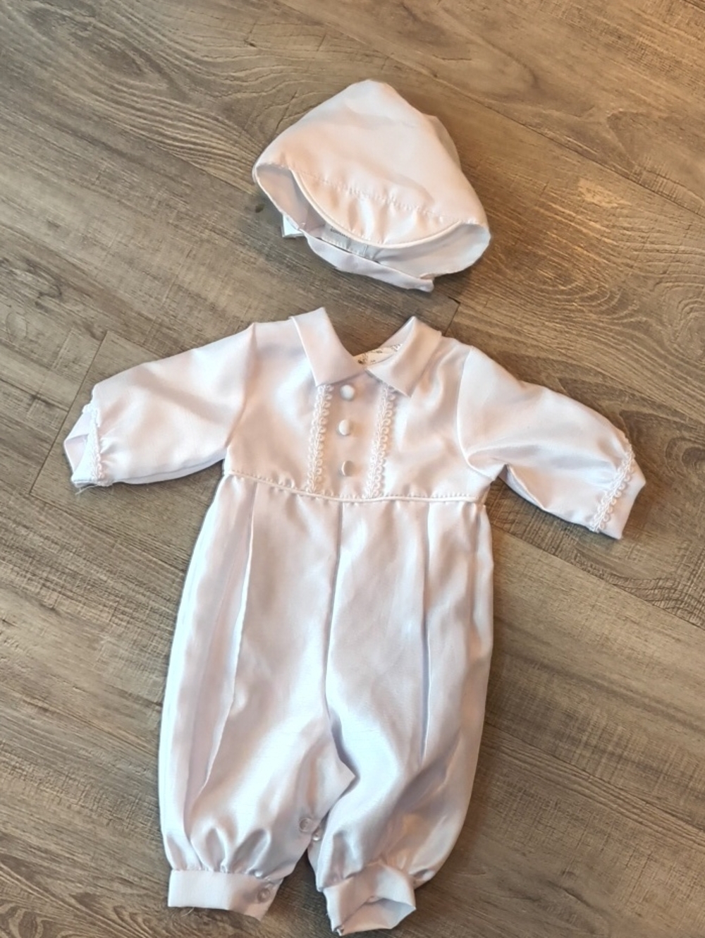 Classic White Baptism Baby One-Piece with Matching Bonnet